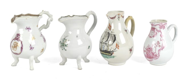 FOUR 18TH C. CHINESE EXPORT CREAMERS.
