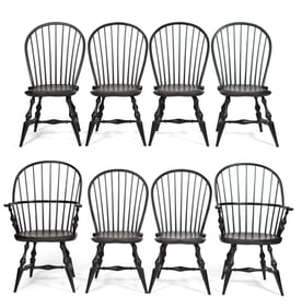 8 DUNCAN TINGLEY BLACK WINDSOR CHAIRS.