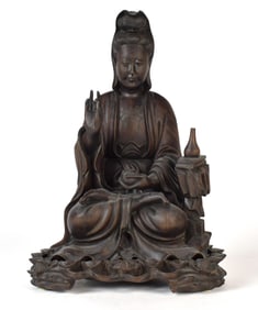 ANTIQUE CARVED CHINESE ROSEWOOD BUDDHA.