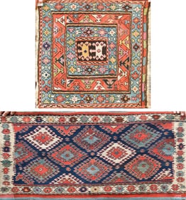 TWO ANTIQUE FLATWEAVE MATS.