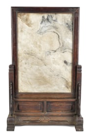 LARGE 19TH C. CHINESE MARBLE TABLE SCREEN.