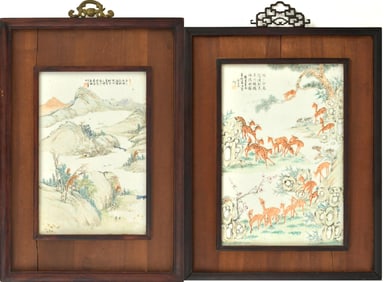 TWO ANTIQUE CHINESE PAINTED PORCELAIN PLAQUES.