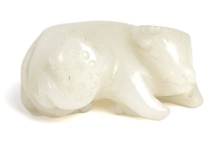 GOOD CHINESE WHITE JADE OX AND TOAD FIGURE.