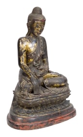 LARGE ANTIQUE PAPER MACHE GILT DECORATED BUDDHA.
