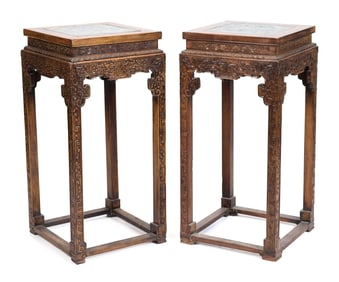 PR. OF ANTIQUE CHINESE CLOISSONE AND ROSEWOOD STANDS.