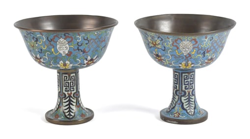 ANTIQUE CHINESE CLOISONNÉ STEM CUPS.