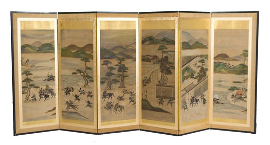 19TH C. JAPANESE SIX-PANEL FOLDING TABLE SCREEN.