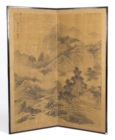 18TH C. CHINESE WATERCOLOR TWO-PANEL PAINTING.