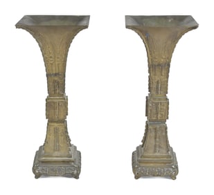 PR. OF TIFFANY STAMPED CHINESE BRONZE VASES.