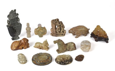 COLLECTION OF CHINESE STONE CARVINGS, 14PCS.