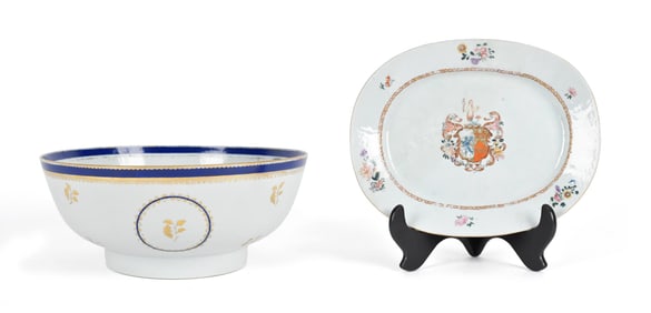ANTIQUE CHINESE EXPORT BOWL AND PLATTER.