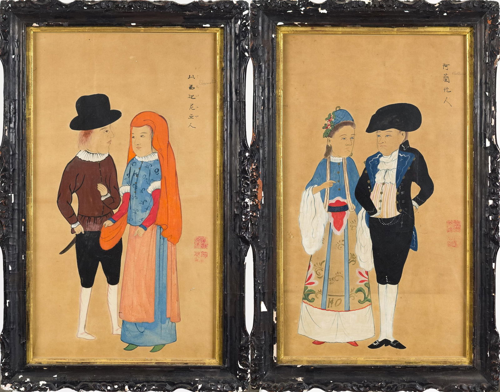 19TH C. NAGASAKI SCHOOL PORTRAIT PAINTINGS. (1 of 16)