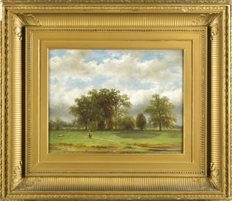 19TH C. AMERICAN SCHOOL OIL, LANDSCAPE WITH FIGURE.