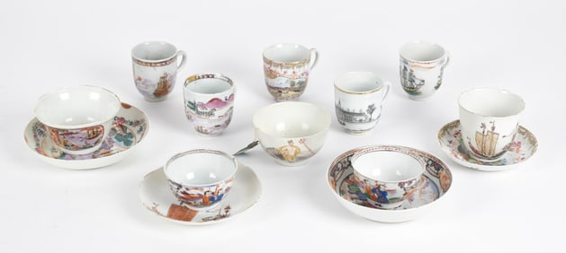 EARLY CHINESE EXPORT CUPS AND SAUCERS.