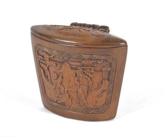 19TH C. CHINESE BOXWOOD TOBACCO BOX.