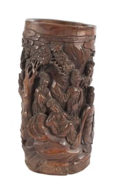 ANTIQUE CARVED BAMBOO BRUSH POT.