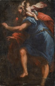 OLD MASTERS SCHOOL OIL, MAN WITH PUTTO.