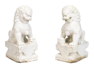 PAIR OF VINTAGE WHITE MARBLE CHINESE FOO DOGS.