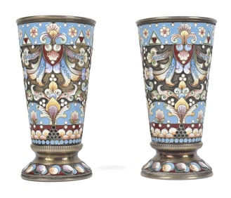 ANTIQUE RUSSIAN ENAMEL BEAKERS.