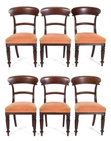 SET OF SIX 19TH C. CARVED MAHOGANY DINING CHAIRS.