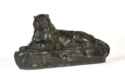 BAYRE BRONZE PATHER FIGURINE, BARBEDIENNE FOUNDRY.