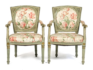 PAIR OF 19TH C. FRENCH PAINTED ARMCHAIRS.