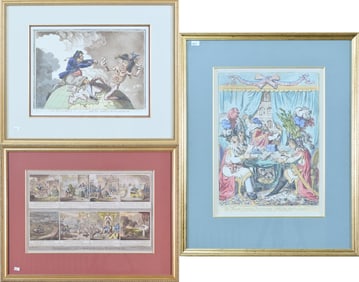 THREE GILLRAY SATIRICAL NAPOLEONIC ETCHINGS.