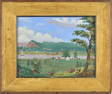 19TH C. AMERICAN SCHOOL FOLK ART LANDSCAPE PAINTING.