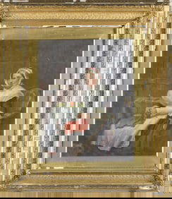 JONATHAN PRATT OIL ON CANVAS, WOMAN KNITTING.