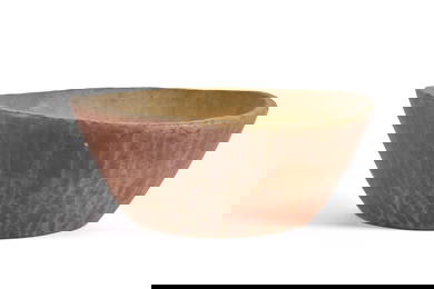 CHOICE EARLY ANTIQUE RED PAINTED MAPLE BOWL.