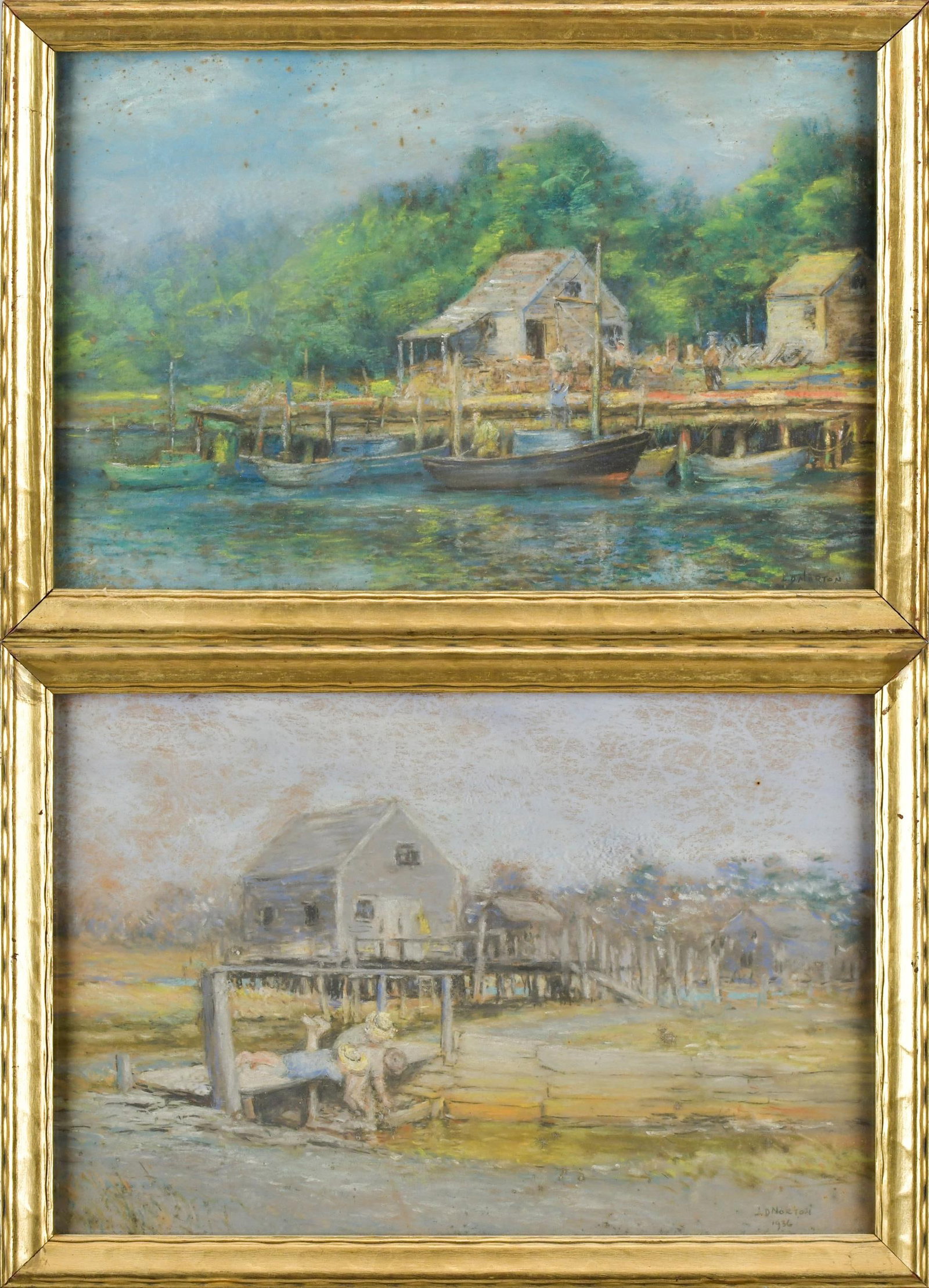 TWO LOUIS DOYLE NORTON PASTELS, MAINE WHARFS. (1 of 20)