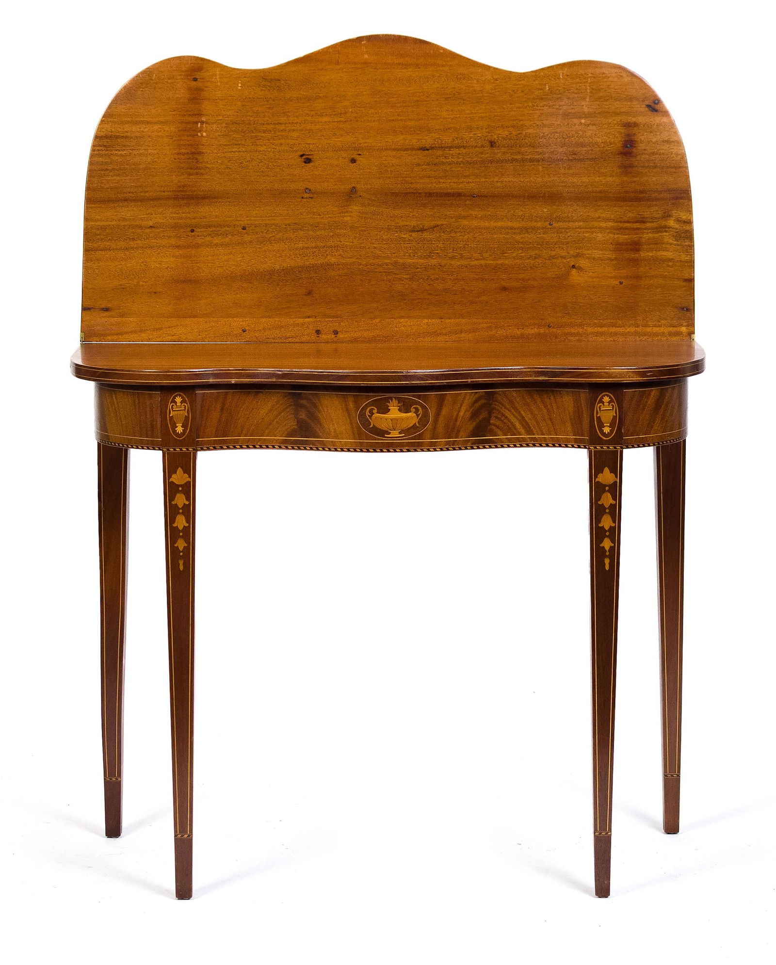 FEDERAL STYLE INLAID SERPENTINE FRONT CARD TABLE. (1 of 16)