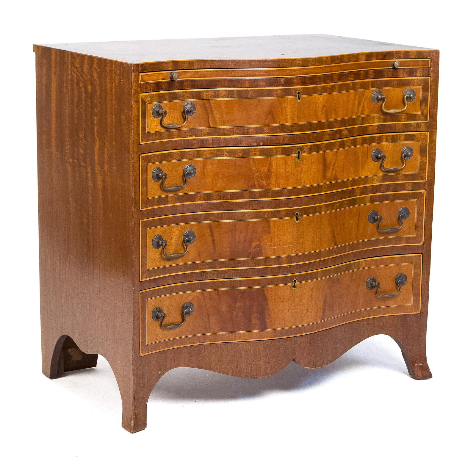19TH C. MAHOGANY SERPENTINE BACHELOR'S CHEST. (1 of 14)