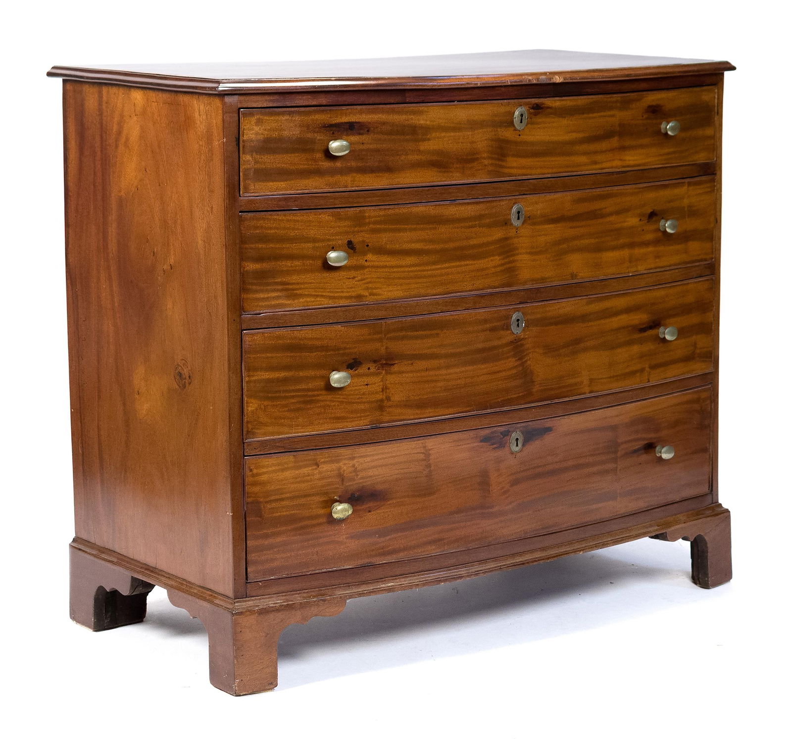 19TH C. BOW FRONT MAHOGANY CHEST. (1 of 13)