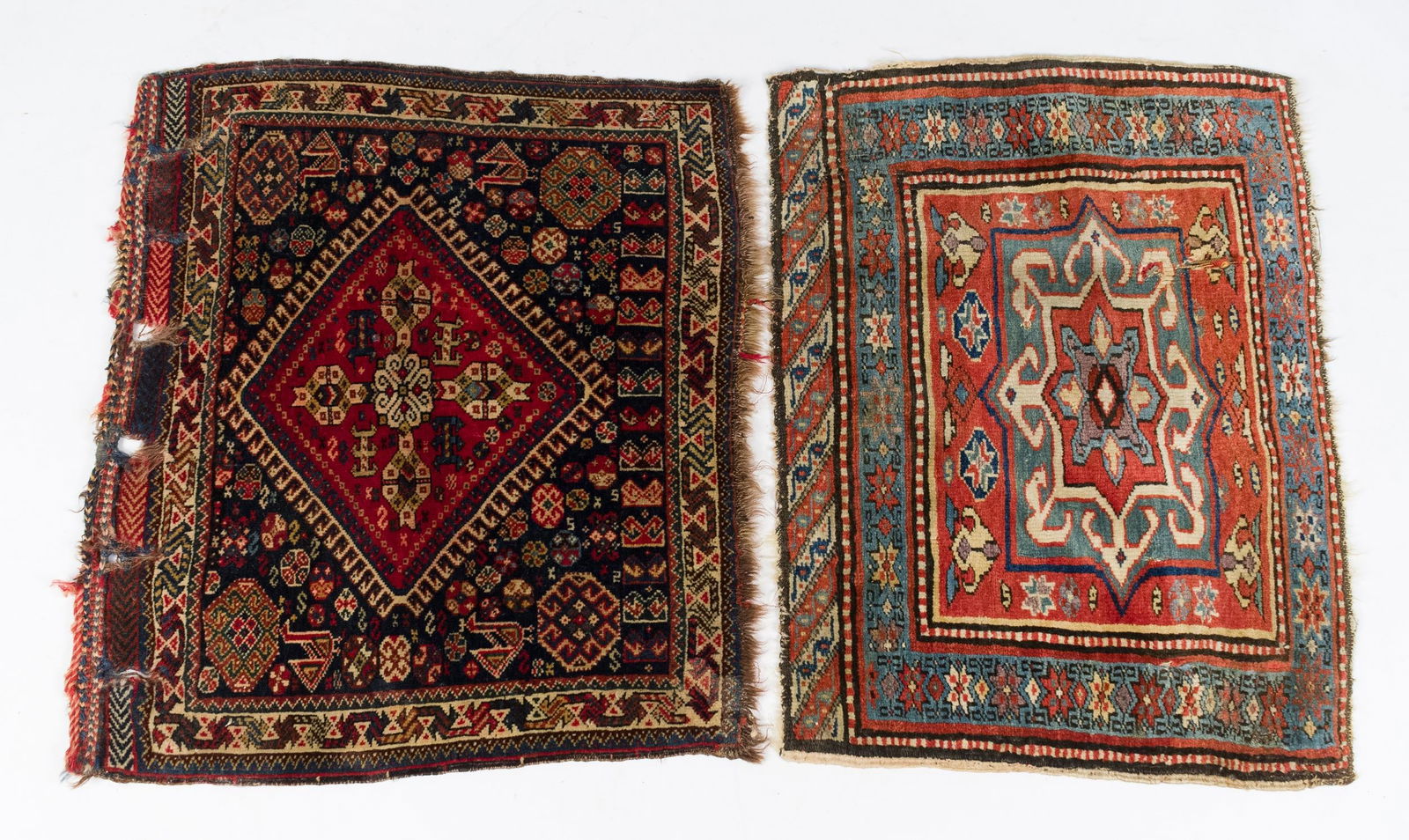 TWO ANTIQUE ORIENTAL BAG FACE TEXTILES. (1 of 4)