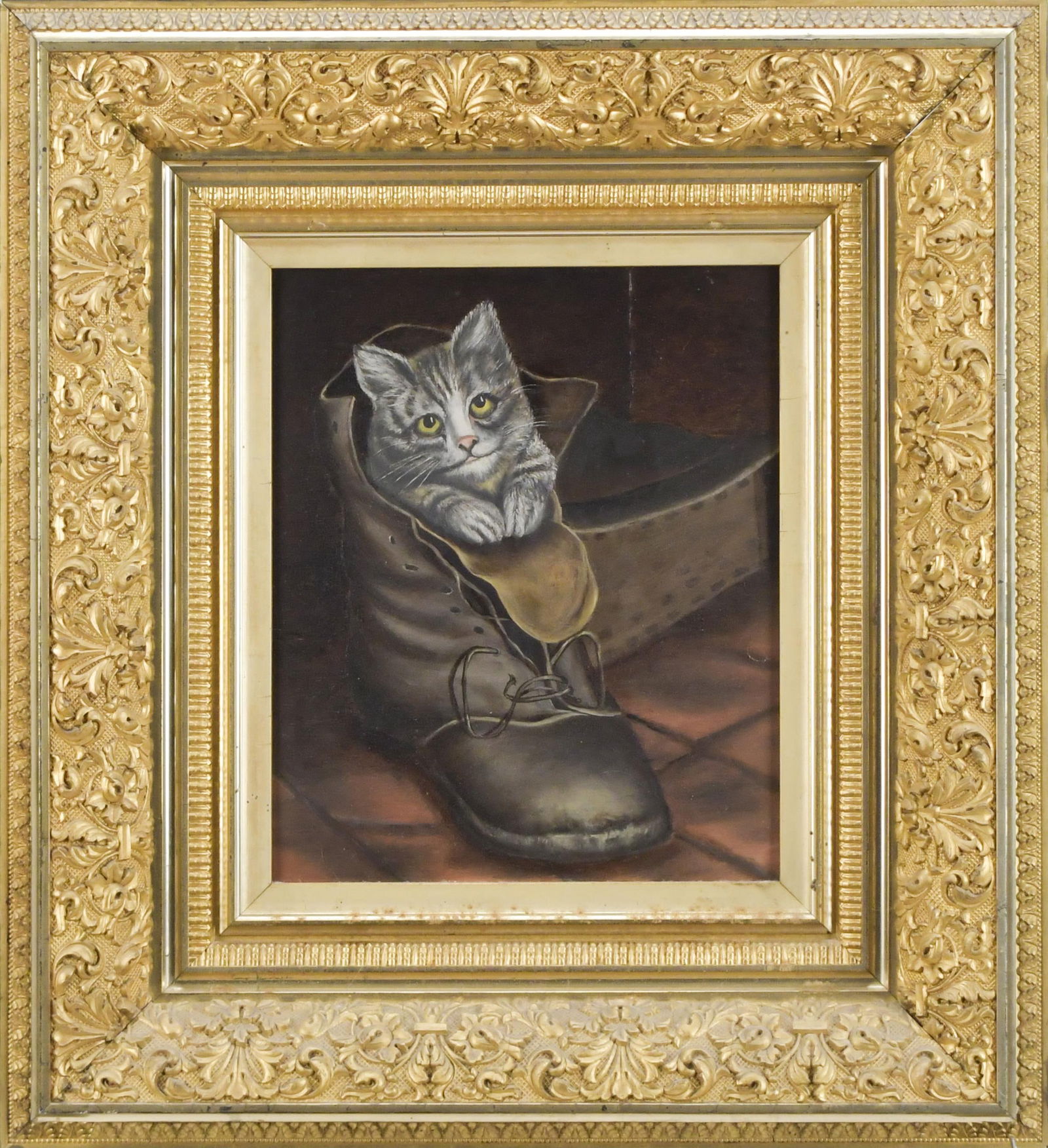 19TH C. PORTRAIT OF CAT IN BOOT. (1 of 6)