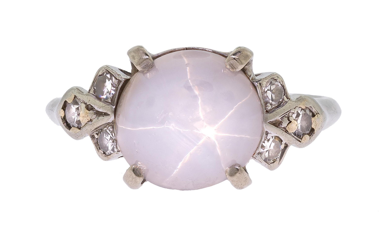 VINTAGE GRAY STAR SAPPHIRE & DIAMOND 18K GOLD RING. (1 of 11)