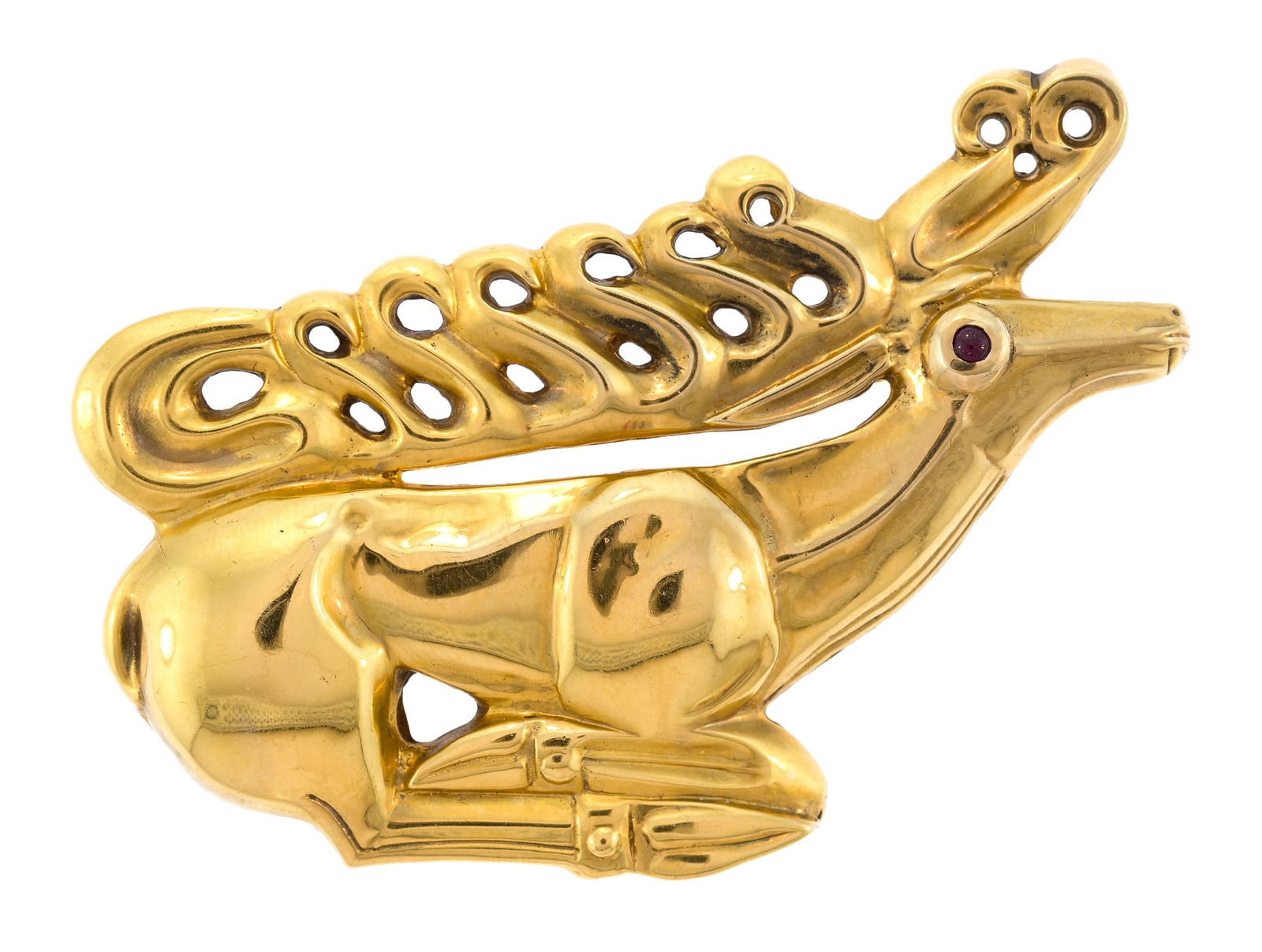 MMA SIGNED 14K GOLD SCYTHIAN STAG BROOCH. (1 of 7)