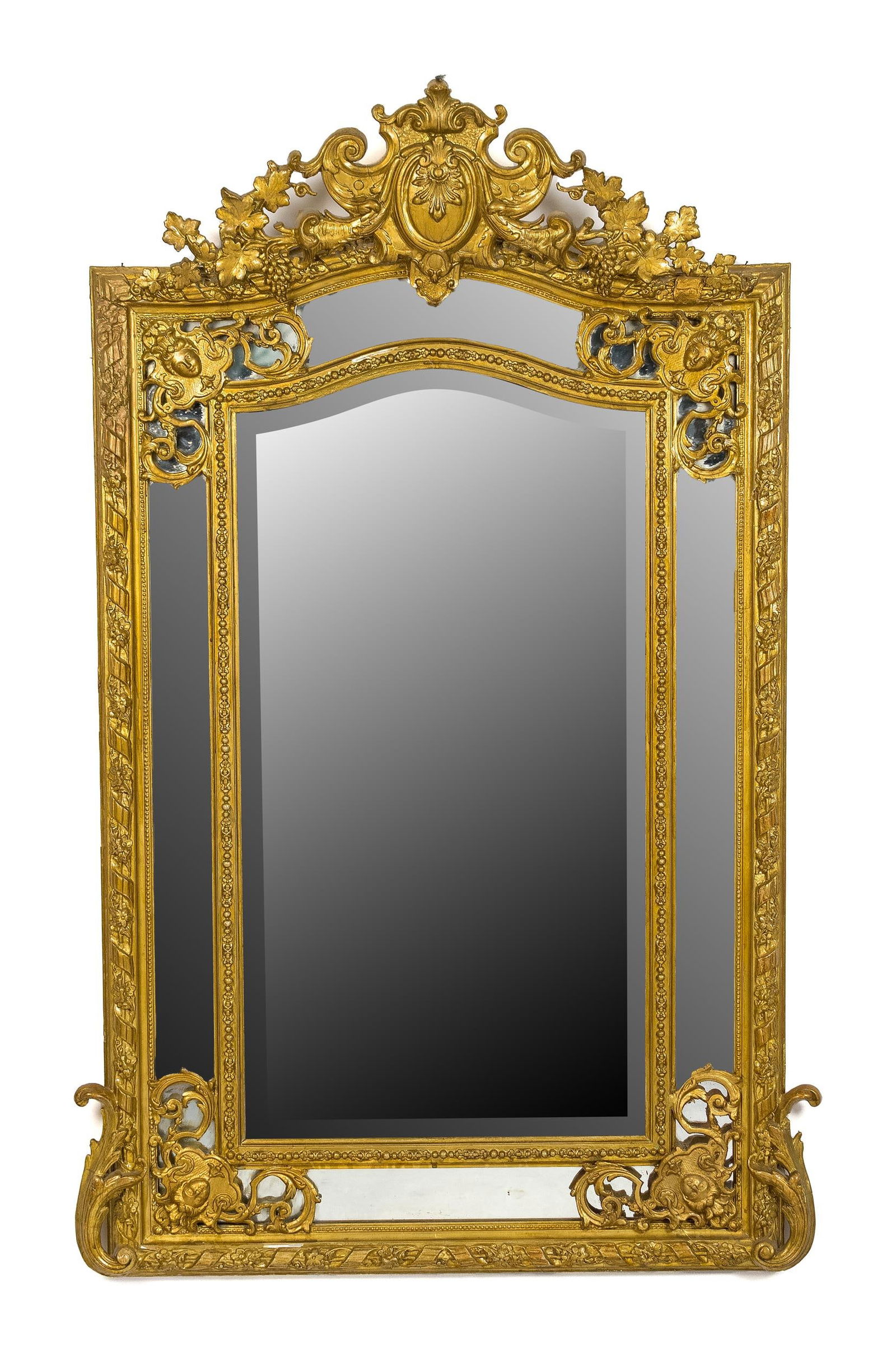 ANTIQUE FRENCH CARVED AND GILT WALL MIRROR. (1 of 9)