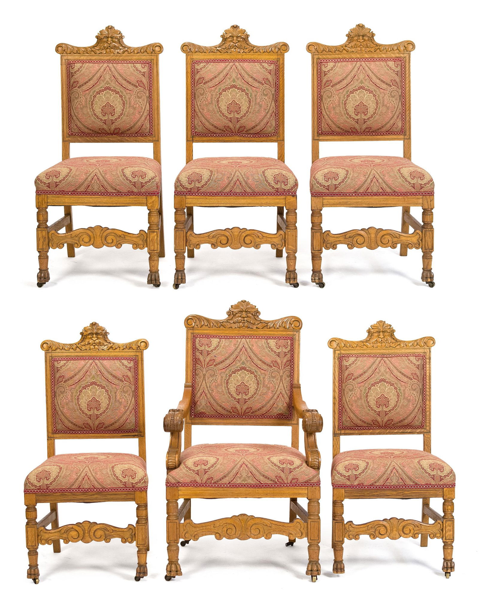 ANTIQUE AMERICAN CARVED OAK DINING CHAIRS, SET OF 6. (1 of 17)
