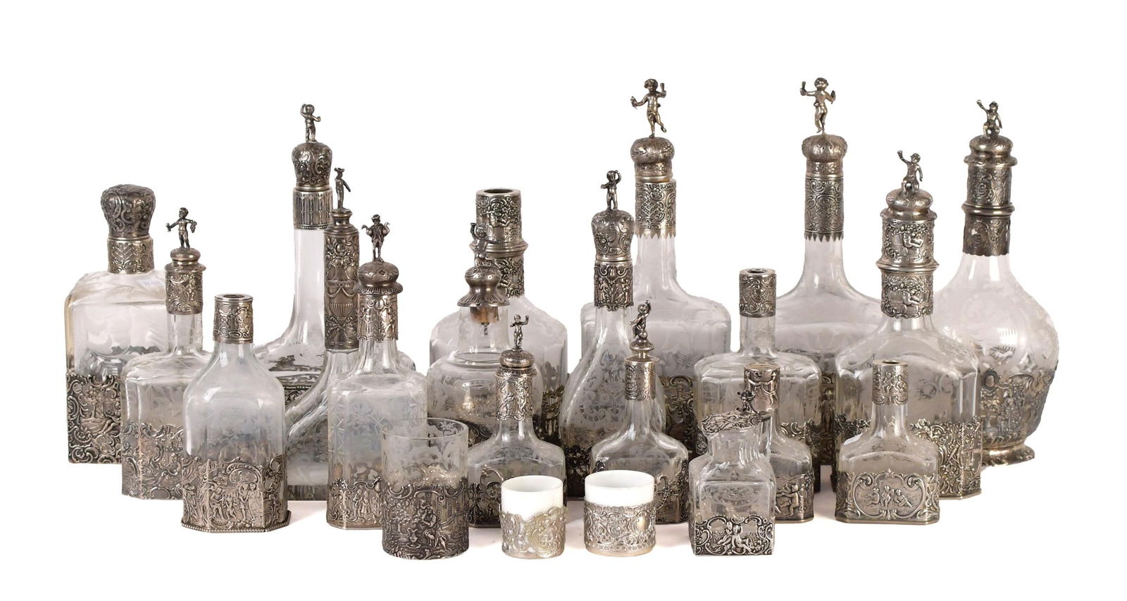 ANTIQUE SILVER AND ETCHED CRUETS AND BOTTLES, 22PCS. (1 of 13)