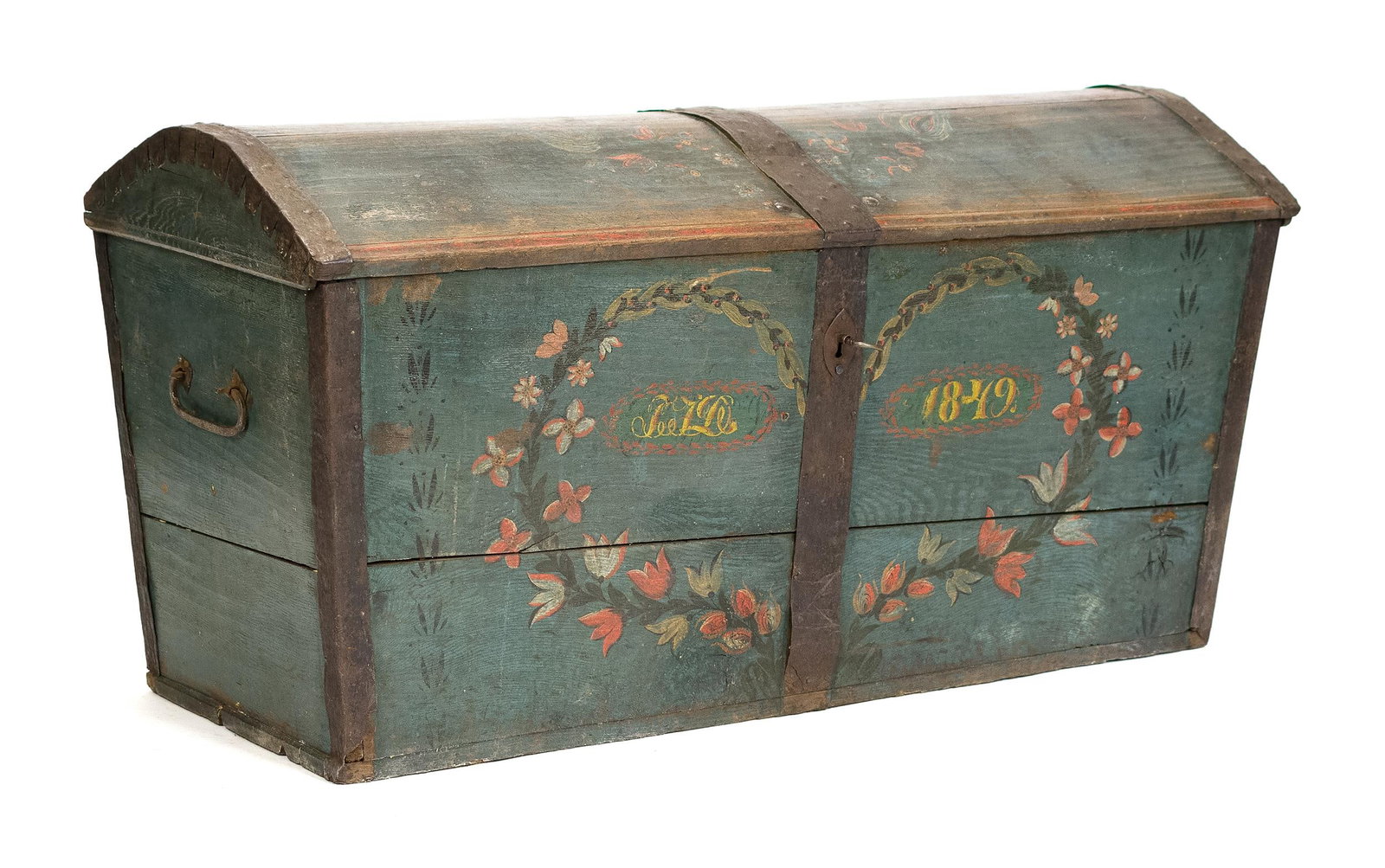 19TH C. EUROPEAN PAINTED MARRIAGE TRUNK. (1 of 13)