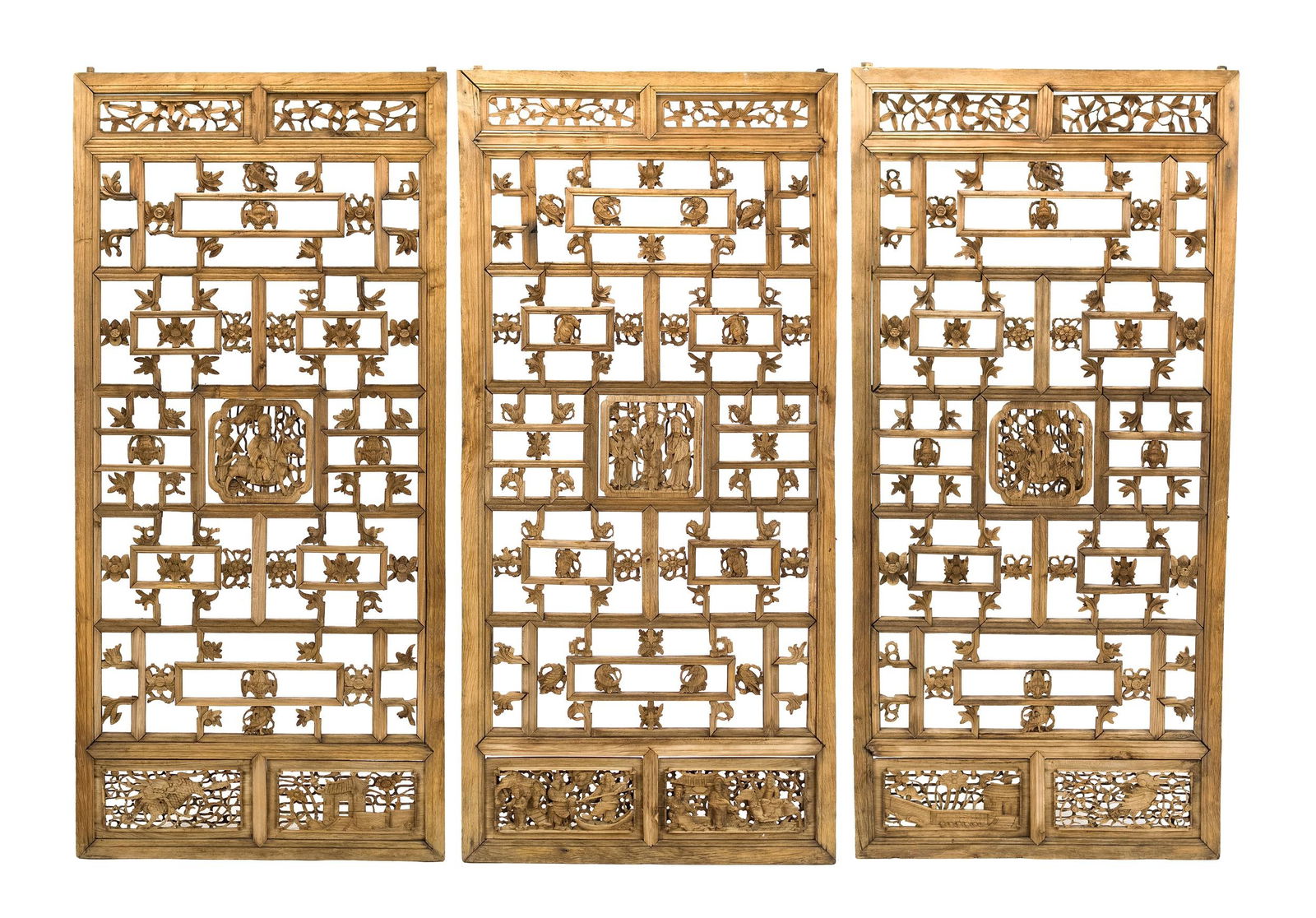 THREE EARLY CHINESE CARVED ROOM PANELS. (1 of 20)