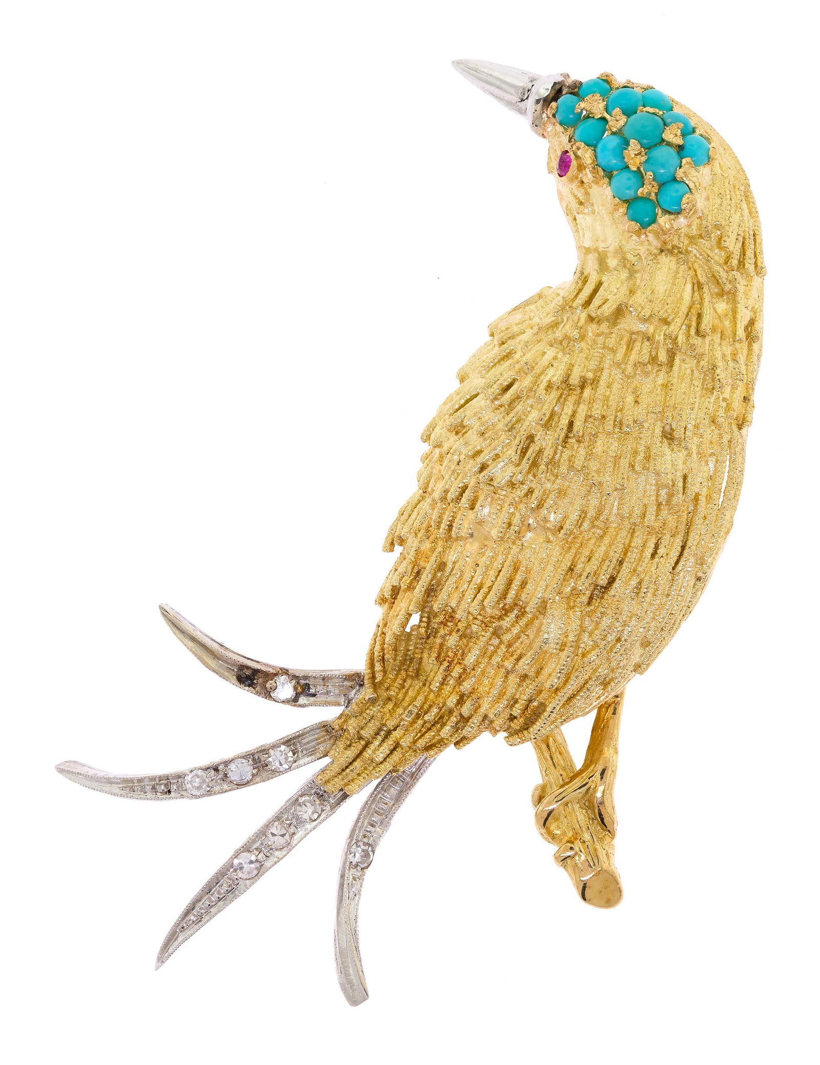 VINTAGE 18K GOLD BIRD PIN W/ TURQUOISE & DIAMONDS. (1 of 5)
