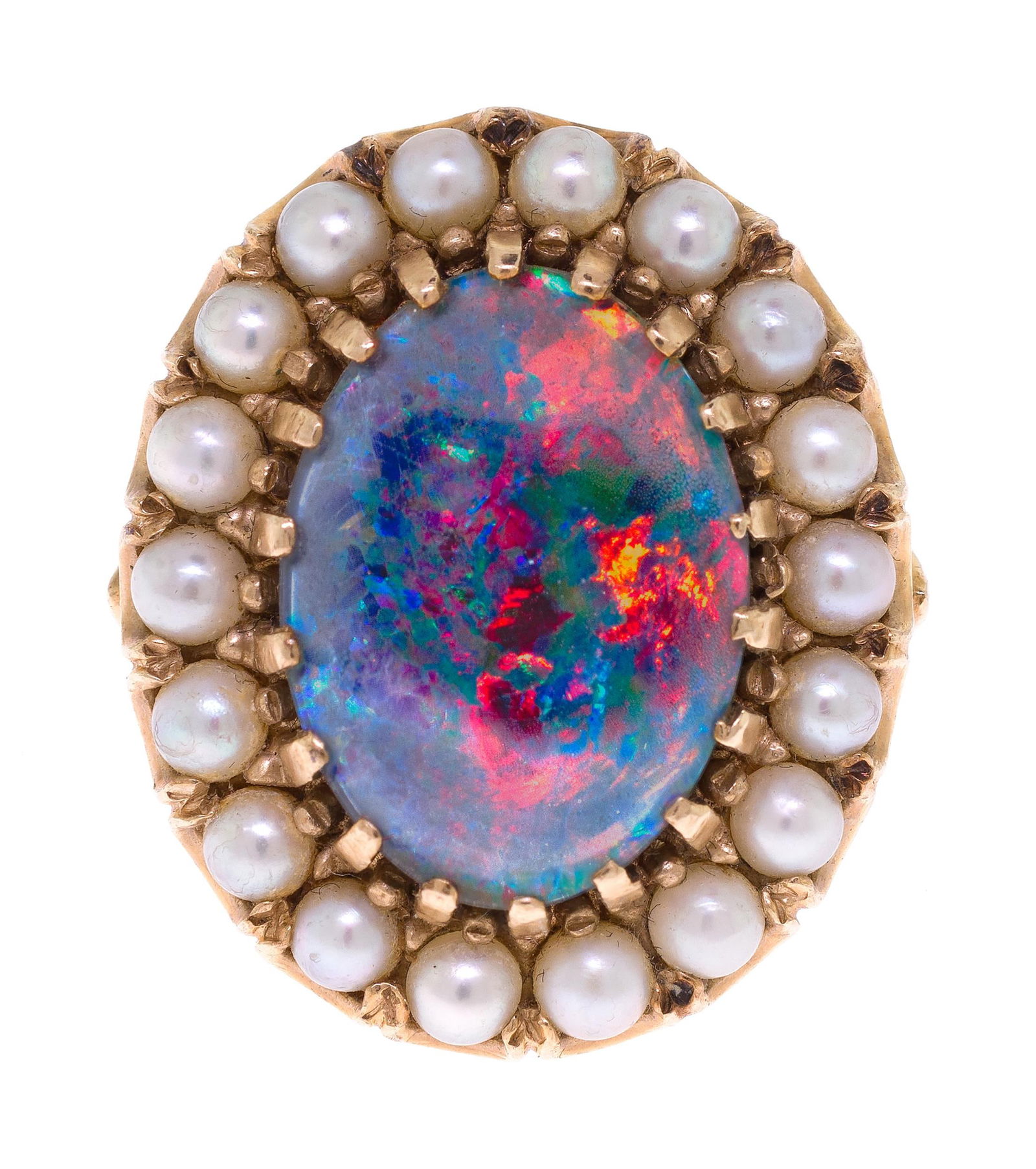 VINTAGE 14K GOLD OPAL DOUBLET & PEARL RING. (1 of 10)