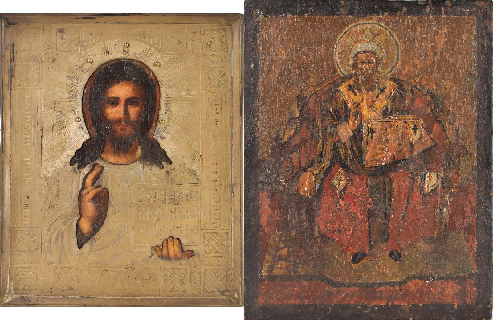 TWO ANTIQUE RELIGIOUS ICONS. (1 of 9)