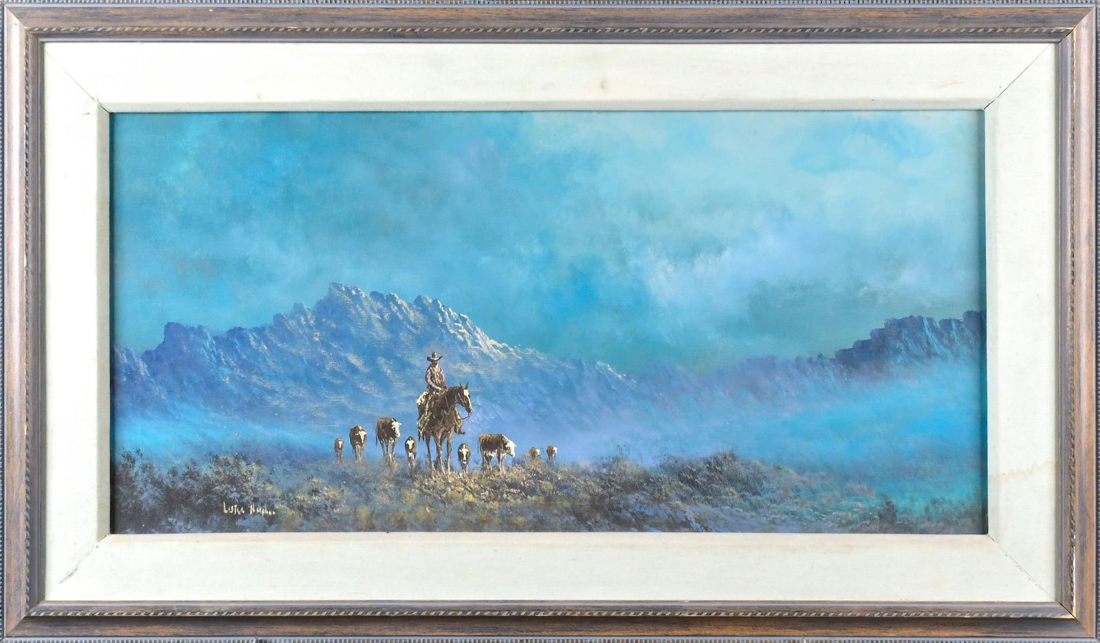 LESTER HUGHES OIL ON CANVAS, COWBOYS. (1 of 9)