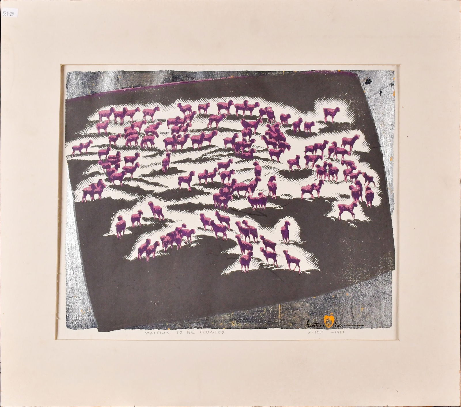 GUSTAVE BAUMANN WOODCUT, COUNTING SHEEP. (1 of 9)