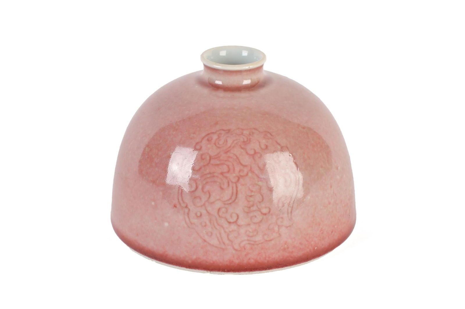 SIGNED CHINESE PEACH BLOOM WATER POT. (1 of 8)