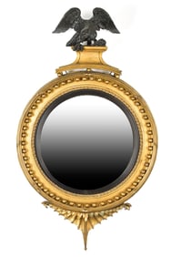 UNIQUE AND FINE EARLY 19TH C. CONVEX WALL MIRROR.